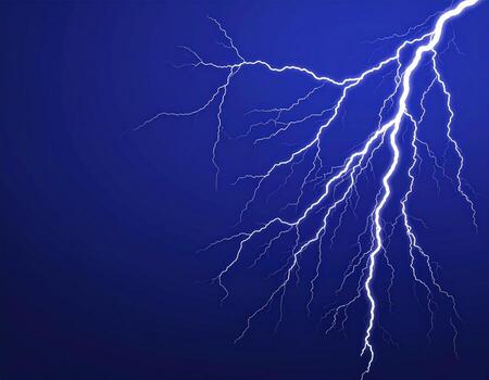 Bright lightning strikes illuminate dark blue sky, creating dramatic and electrifying atmosphere photo