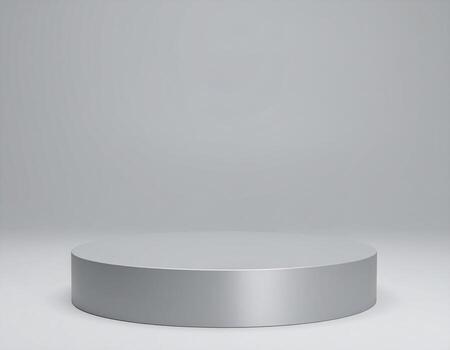 3d render of a round silver podium on a white background photo