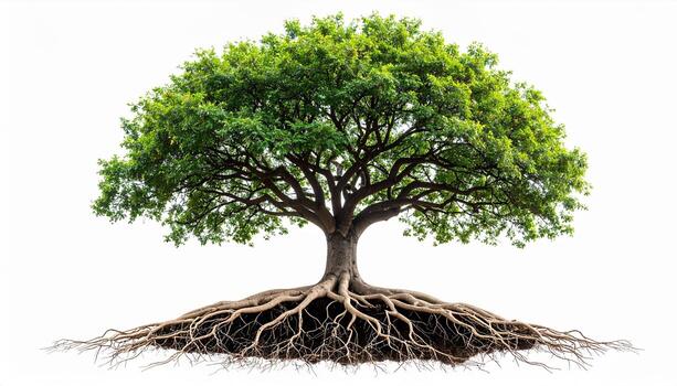 A tree with roots on a white background photo
