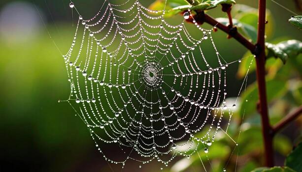 Spider web with dew drops photo
