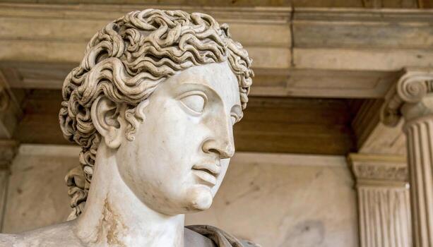 Serene marble statue with intricate details, showcasing classical artistry within temple setting photo