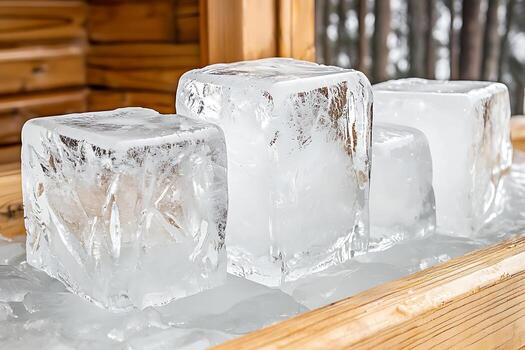 Crisp Ice Blocks Ready for Chilling in a Rustic Setting. photo