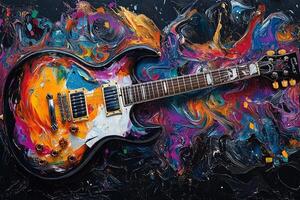 vistoso eléctrico guitarra en resumen pintar. foto