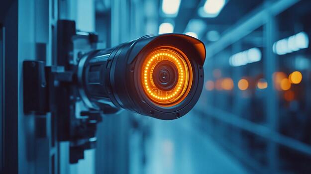 Closeup of a security camera with infrared illumination in a data center. photo