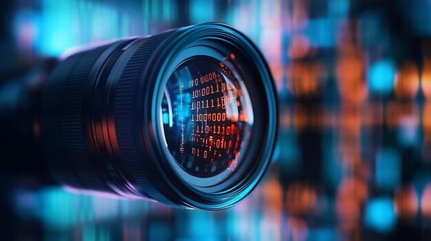 Digital Photography Lens Captures Binary Code photo