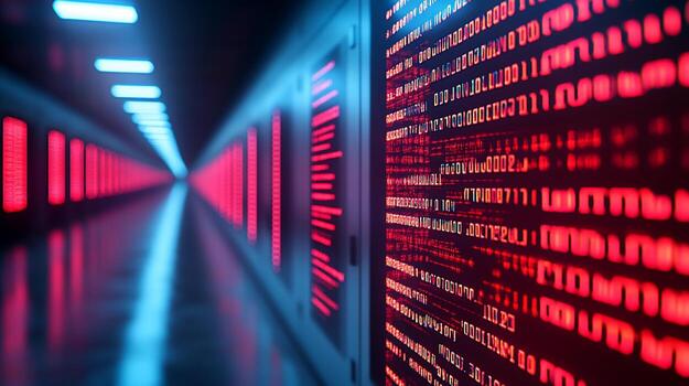 digital corredor un viaje mediante binario código foto