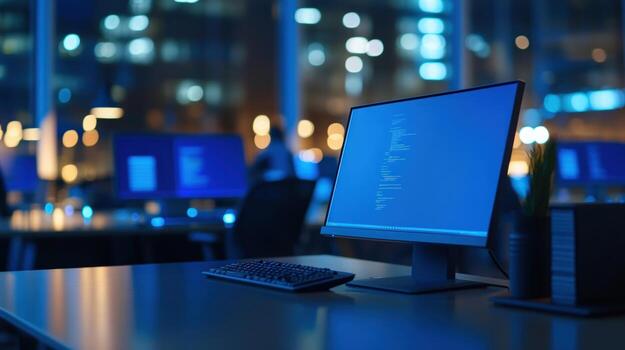 Night Shift Coder Blue Hues Illuminate a LateNight Coding Session photo