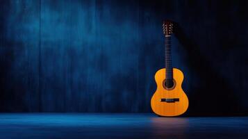 clásico guitarra en azul un musical todavía vida foto