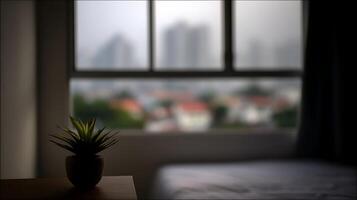 acogedor hogar esquina con un lozano planta y ciudad vista. foto