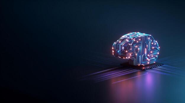 Glowing Artificial Intelligence Brain Circuit Board Symbolizing Future Technology. photo