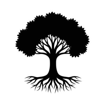 Arte de silueta de un fuerte árbol con visible raíces y ramas vector