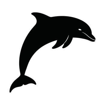 Art of a black silhouette of a dolphin leaping out of the water, isolated on a, capturing its dynamic movement and sleek form vector