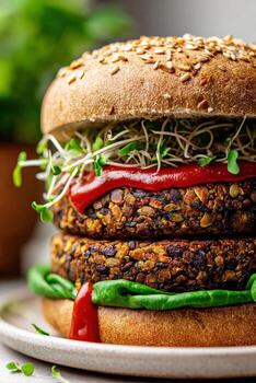 Double veggie burger with sprouts photo