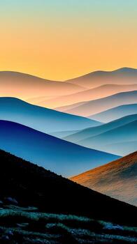 Mountain ranges receding into soft distance photo