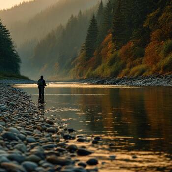 un hombre en pie en el agua en un río banco foto