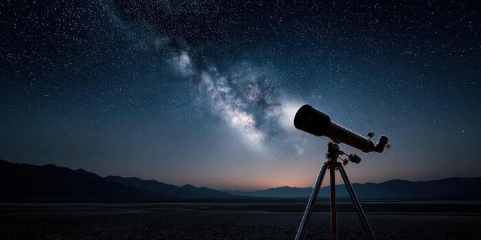 A telescope is seen in the night sky photo