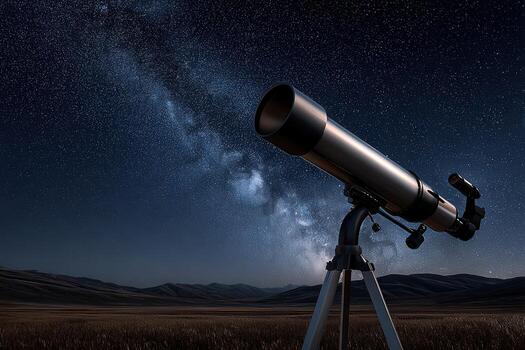A telescope is shown in the night sky photo