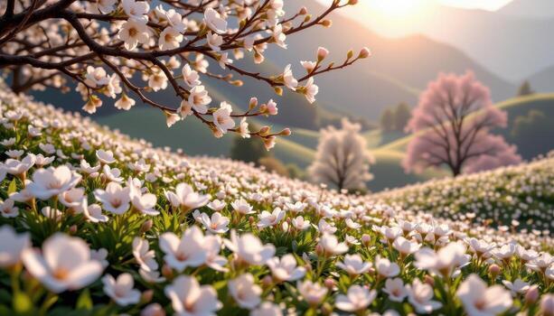 blossoms ripple gently in valleys of light, glowing softly beneath the calm of daylight. photo