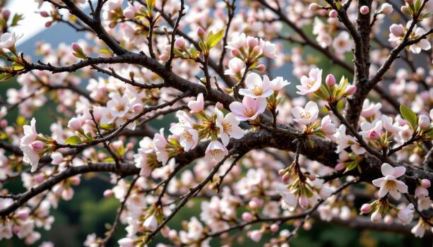 each tree blooms with quiet grace, radiant flowers clinging to every twisting limb. photo