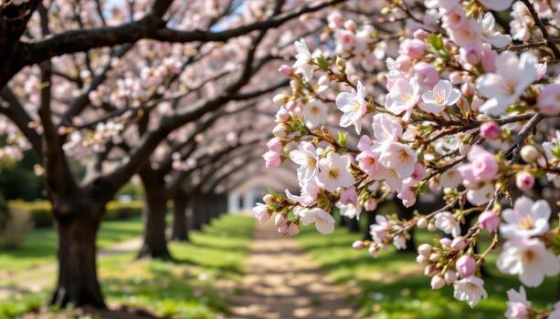 trees bloom endlessly, their flowers painting the grove in delicate strokes of color. photo