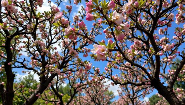 trees stretch into the sky, every limb crowned with vibrant floral clusters. photo