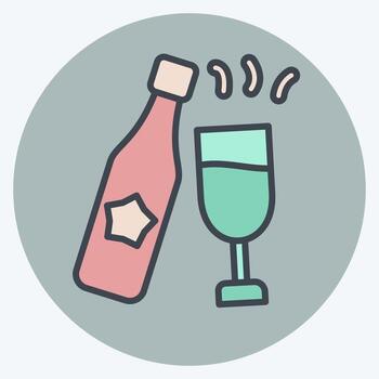 Icon Champagne. related to New Year symbol. color mate style. design editable vector