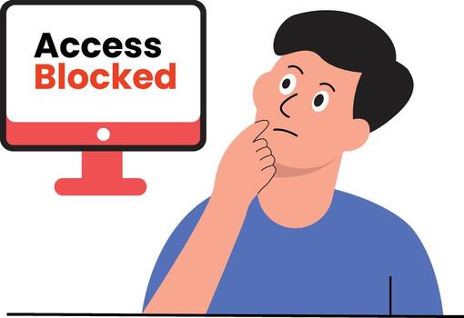 Man Thinking in Front of Access Blocked Screen vector