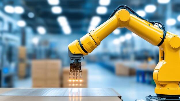 Robotic arm performing tasks in factory setting, showcasing automation and precision photo