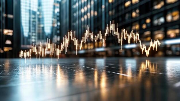 Dynamic financial graph showcasing market trends with glowing lines and reflections photo
