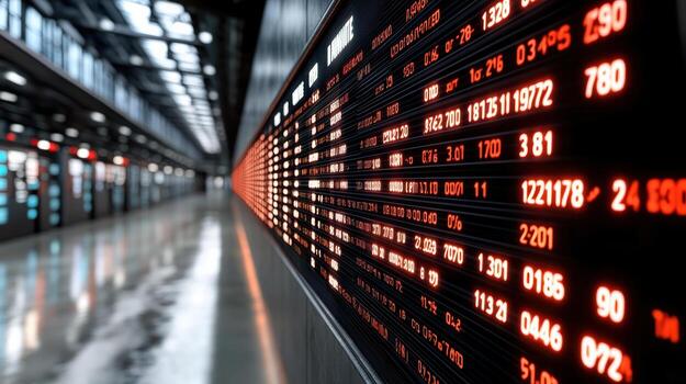 High tech digital display showing economic data trends in red tones, reflecting inflation spikes photo