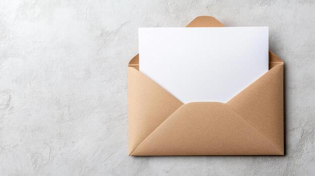 Brown envelope with blank paper inside, ready for message or letter photo