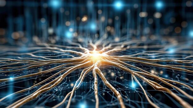 Neuroscience concept showcasing intricate neural connections with glowing synapses photo