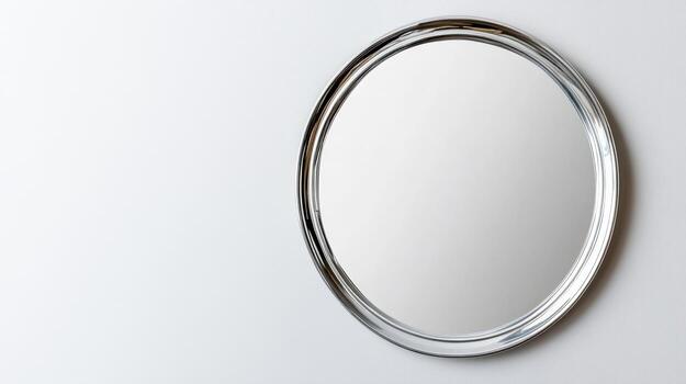 Round mirror with sleek silver frame reflects light beautifully, enhancing any space photo