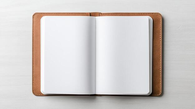 Blank notebook with brown leather cover, perfect for notes and sketches photo