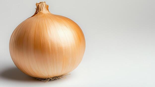 Whole onion with smooth, dry skin, showcasing its natural color and texture photo
