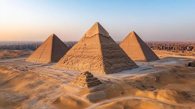 majestuoso pirámides de giza subir encima Desierto paisaje, exhibiendo antiguo arquitectura foto