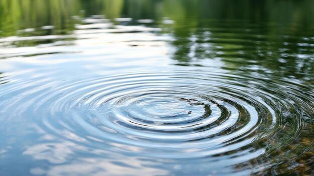 Calm water surface with heart shaped ripples creating serene atmosphere photo
