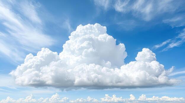 Fluffy white cloud floating in bright blue sky, creating serene atmosphere photo