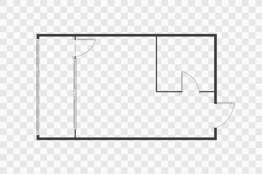 Floor plan simple icon room flat apartment modern unfurnished house line drawing, floor plan project, symbol. Technical architecture draw. Structure shape, build layout with doors and windows. vector