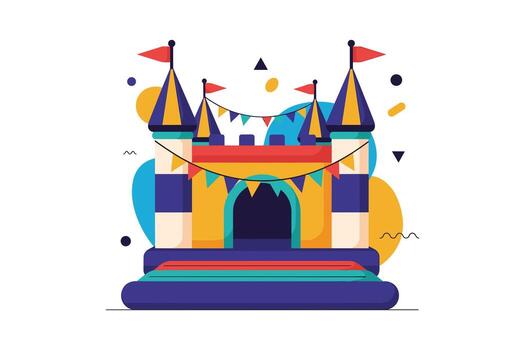 Inflatable Bouncing Castle with Confetti and Flags vector