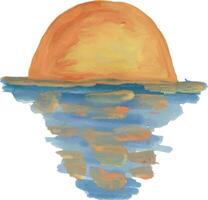 puesta de sol terminado el agua con reflexión acuarela vector