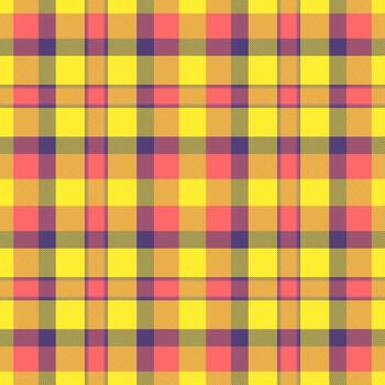 Checkered tartan plaid pattern, girly textile texture background. Picture seamless check fabric in yellow and red colors. vector