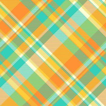 Page texture plaid background, folklore seamless fabric. Scenery check pattern textile tartan in tangerine and teal colors. vector
