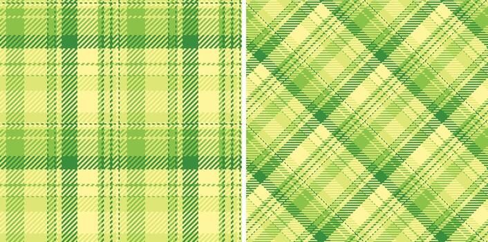 Vibrant green plaid pattern set. Classic textile designs perfect for backgrounds, fabrics, or decorative elements. Adds a touch of traditional warmth and style. vector