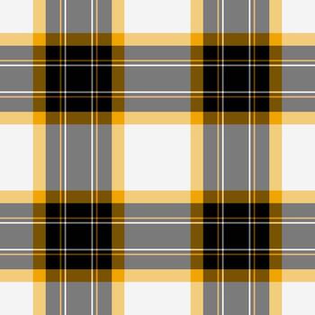 Classic plaid pattern. A versatile seamless tartan design with golden, grey, black, and white lines. Ideal for backgrounds, fabrics, textiles, and digital designs. vector