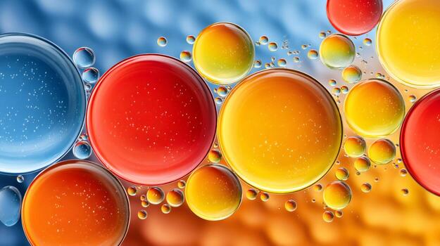 Colorful oil bubbles creating abstract pattern on gradient background photo