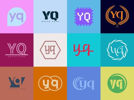 YQ logo template. Letter y q logotype. Set different classic serif lettering and modern bold text with design elements. Initial font typography. vector