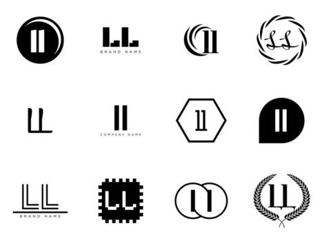 LL logo company template. Letter l and l logotype. Set different classic serif lettering and modern bold text with design elements. Initial font typography. vector