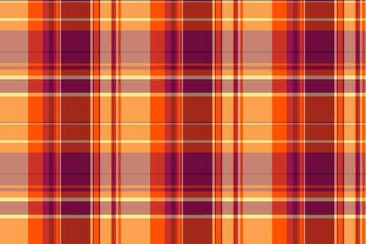 Warmtoned tartan pattern with intersecting lines in orange, red, and purple. Perfect for fall designs, textile mockups, or retrothemed projects. Versatile backdrop vector