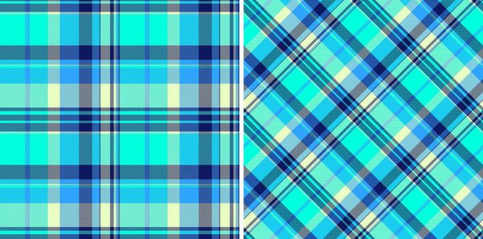 Check fabric texture of pattern background with a plaid seamless textile tartan. Set in neon colors. Cloth material types. vector